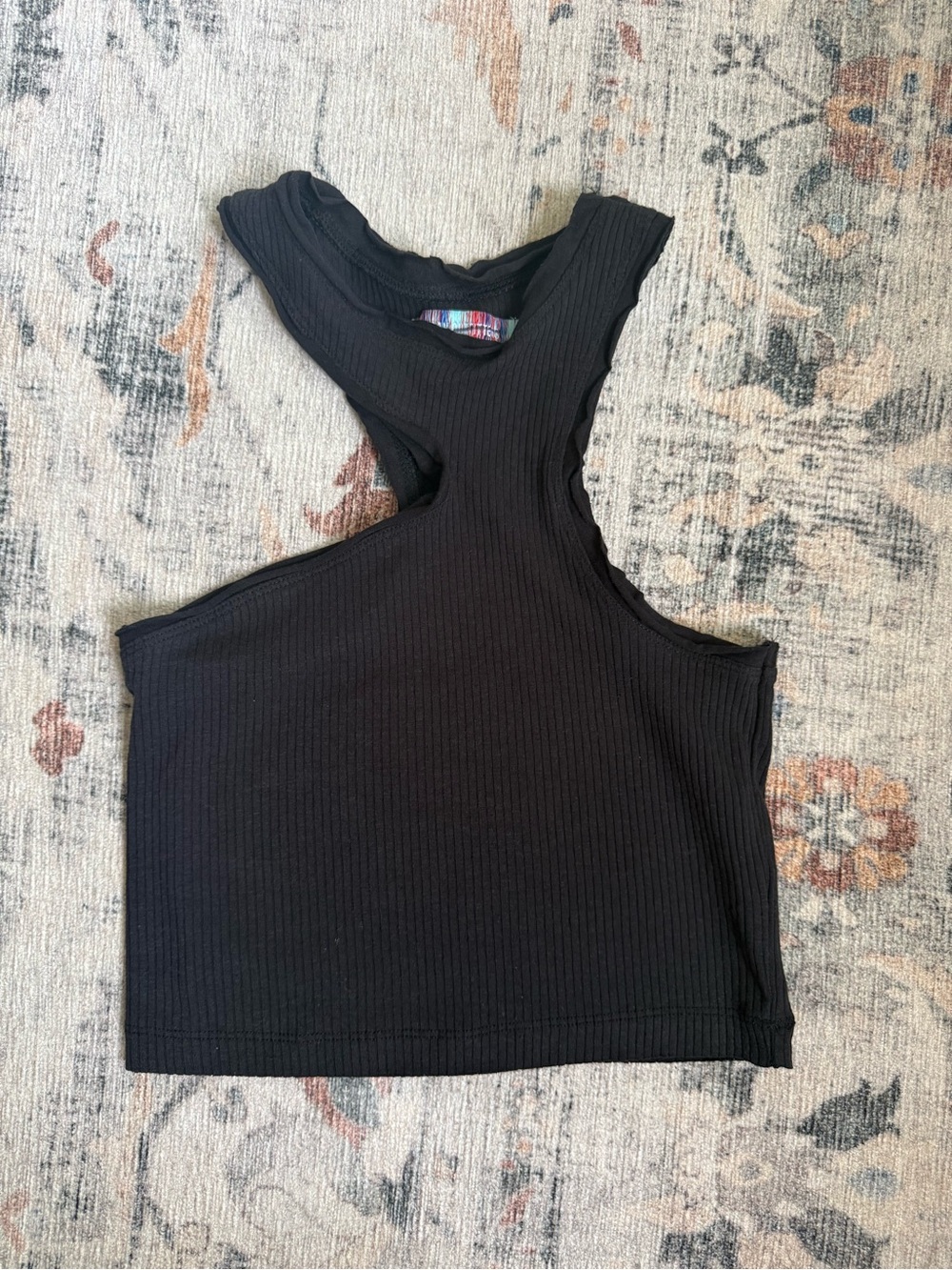 Urban Outfitters Black Ribbed Asymmetric Cutout Crop Top